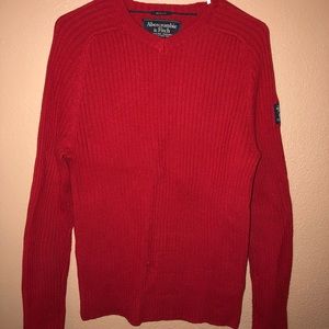 ABERCROMBIE AND FITCH men’s red muscle fit long sleeve sweater SZ L